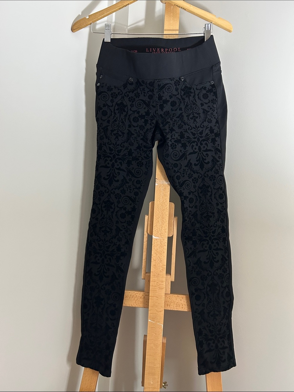 Liverpool Jeans Company Black Velvet Damask Skinny Sienna Pant